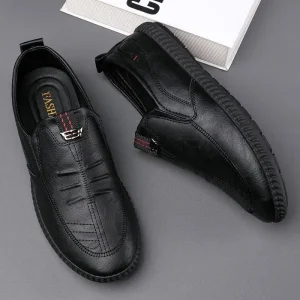Men’s Artificial PU Round Toe Soft Sole Slip On Casual Trendy All Match Dad Driving Shoes