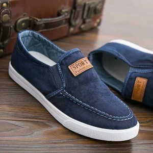 Men’s Autumn Canvas Shoes Mesh Lining Slip On Sports Casual Breathable Non Slip Sneakers Fashion Trend Rubber Midsole Leather
