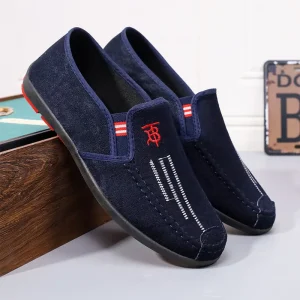 Men’s Autumn Casual Sneakers Black Loafers Mesh Slip-On Shoes Embossed Pattern Leather Logo Fashion Trend