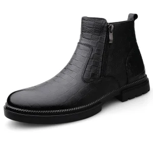 Men’s Autumn Genuine Leather Ankle Boots Black Design with Zip Closure and EVA Insole