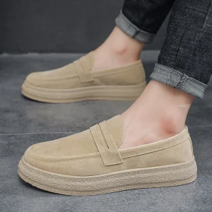 Men’s Autumn Leisure Loafers Sports Casual Trendy Slip on Breathable Non Slip Lightweight Mesh Solid Color Shoes