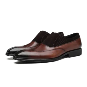 Men’s Autumn Pointed Toe Slip-On Brogues Dress Shoes for Wedding Party Business Formal Wear Custom Genuine Leather