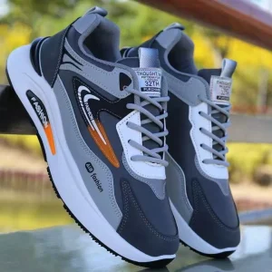 Men’s Autumn Waterproof Leather Sneakers Breathable Mesh Lining Solid Soft Soled Non Slip Running Shoes Trendy Casual Dad Shoes