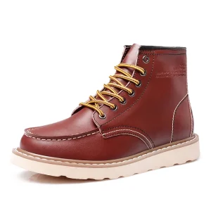 Men’s Autumn Winter Genuine Leather Tooling Boots High Top Leather Outdoor Boots