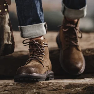 Men’s Autumn Workwear Boots with Ox Velvet Upper Front Tether Closure Middle Cylinder Boot Height