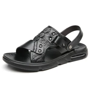 Men’s Beach Sandals Slippers Dual-Purpose Non-Slip Waterproof Wear-Resistant Leather Upper Steel Toe Comfortable