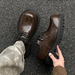 Men’s Big Headed British Style Derby Shoes Thick Soles Comfortable Breathable Fashionable High End Leather Shoes