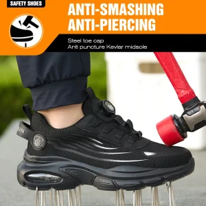 Men’s Black Air Cushion Safety Shoes Soft and Comfortable Sports Steel Toe Protective Shoes Industrial Work Shoes