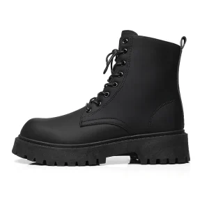 Men’s Black British Style Motorcycle Work Mid Calf Soft Leather Waterproof Casual Boots