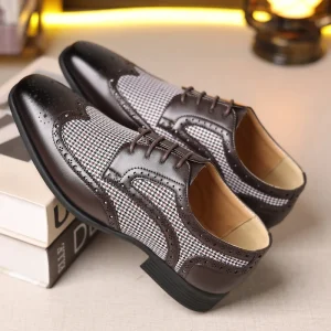Men’s Black Genuine Leather Dress Shoes Formal Oxfords with Lace-Up Closure Lightweight Office Loafers Style