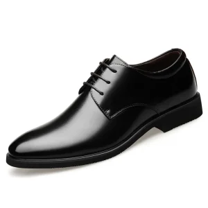Men’s Black Genuine Leather Wedding Shoes Rubber Sole Dress Shoes and Oxford Leather Dress Shoes for Men