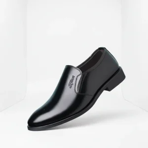 Men’s Black Leather Loafers Closed Toe Slip On Wedding Shoes Summer Office Career Winter Breathable ARCH SUPPORT Cushioned