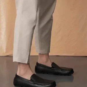 Men’s Black Oily Leather Platform Loafers Comfortable Slip Casual Driving Shoes Fashion Soft Genuine Leather Spring Breathable