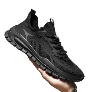 Men’s Black Slip-on Toe Sports Casual Shoes Breathable Mesh Solid Color Work Safety Walking EVA Rubber