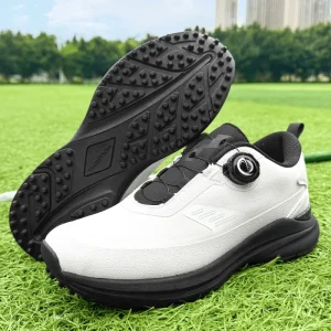 Men’s Black White Golf Shoes Dial Closure Spikeless Breathable Non Slip Golf Sneakers