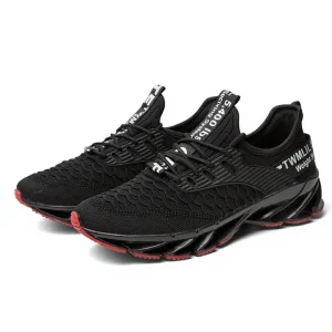 Men’s Blade Sole Running Shoes Breathable Knit Mesh Cushioned Athletic Sneakers for Gym & Daily Wear