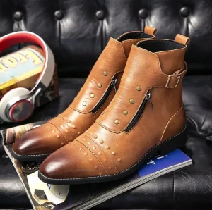 Men’s Boots Autumn New Style Men’s British Style Pointed Casual Single Shoes Retro High Top Leather Boots