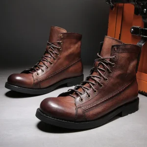 Men’s Boots Handmade Retro Ankle Boots High Quality Leather High Top Shoes British Style Motorcycle Boots