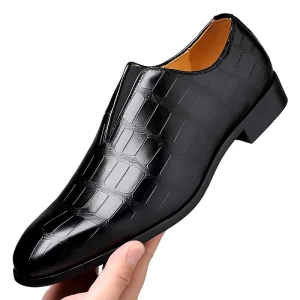 Men’s Breathable British Style Business Shoes Classic Dress Black Leather Flat Spring PU Shoes