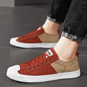 Men’s Breathable Canvas Black Red Sporty Lace Up Shoes Soft Light Rubber Mesh Insole Sizes 39 44 Autumn Winter