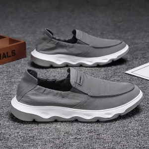 Men’s Breathable Canvas Board Shoes Korean Trend Fashion Casual Slip On Lazy Walking Style Shoes