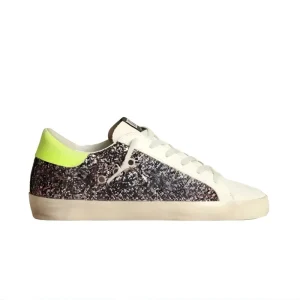 Men’s Breathable Comfort Glitter Retro Low Top Sneakers Neon Accent Thick Sole Lightweight Casual Fashion Shoes for Streetwear