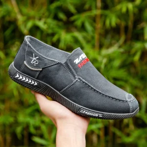 Men’s Breathable Cotton Non slip Casual Denim Cloth Shoes Without Laces