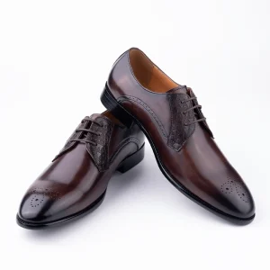 Men’s Breathable Derby Casual Business Leather Shoes with Pointed Toe Autumn Wedding Styles