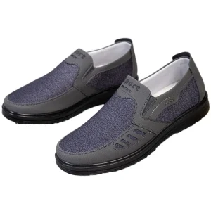 Men’s Breathable Fashion Trend Spring Classic Comfortable Flat Sneakers Fabric Upper Soft PU Sole Mesh Lining Slip-On Walking