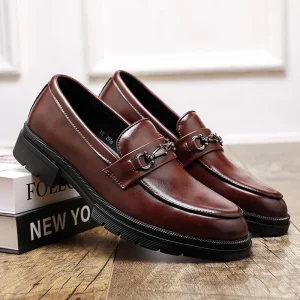 Men’s Breathable Fashionable PU Leather Slip On Loafers Business Formal Spring Wedding Casual Shoes Height Increasing 38-46