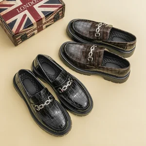 Men’s Breathable Height Increasing Dress Shoes Platform Oxford PU Formal Office Loafers Party Wedding Slip-On