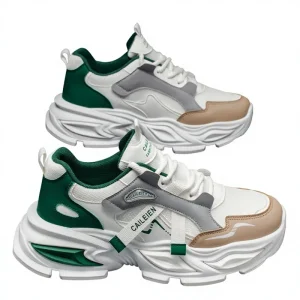 Men’s Breathable Mesh Lace Up Sports Shoes Trendy All Match Thick Soled Height Increasing Casual Clunky Non Slip Shoes