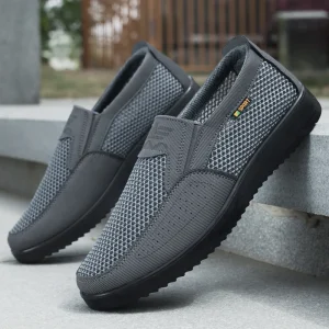 Men’s Breathable Mesh Slip-On Walking Shoes Lightweight Non-Slip Black Sole Casual Loafers for Elderly Daily Wear
