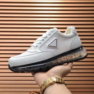 Men’s Breathable Spring Casual Sports Shoes Cowhide Upper Cortex Lining Rubber Outsole Tie Closure Thick Sole Solid Color