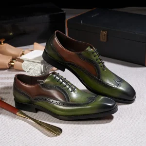 Men’s British Business Dress Genuine Leather Plus Size Oxford Shoes Trendy Color Blocked Handmade Men’s Shoes
