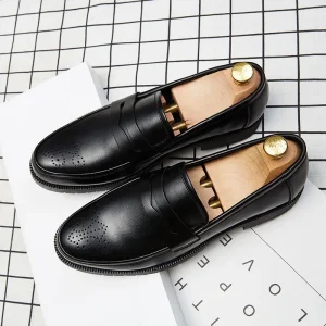 Men’s British Casual Dress Shoes Formal Office Slip Ons with Genuine Leather Insole Versatile for Wedding Youth Hairstylist