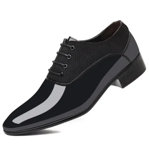 Men’s British Large Size Business Dress Shoes with Bright Soft Bottom Flat Breathable Waterproof Feature for Summer Autumn