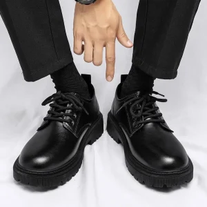 Men’s British Style Black Casual PU Shoes Soft Sole Business Height Increasing Formal Shoes Wedding Party Rubber Upper