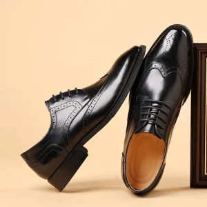 Men’s British Style Carved Business Dress Shoes for Work Three Joint Oxford Shoes