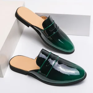 Men’s British Style Glossy Finish Men Dress Shoes PU Leather Loafers Slippers Half Shoes