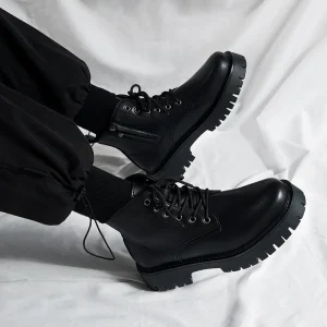 Men’s British Style Leather Boots Waterproof Non-Slip Thick-Soled High Top Lace-Up Autumn Workwear Height Increasing Feature