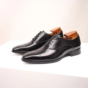 Men’s British Style Oxford Dress Shoes Handmade Casual Leather Beaded Patent Three Connector Cross Border Business Shoes
