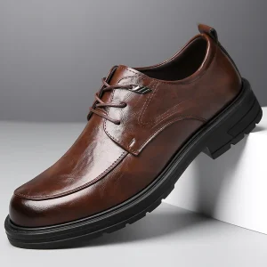 Men’s British Style Square Toe Derby Shoes Non-slip Thick Sole Business Casual Formal Breathable