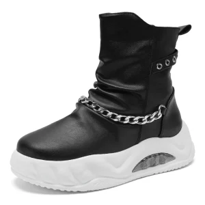 Men’s British Style Toe High Top Motorcycle Leather Boots Casual Chelsea Boots Lace Up for Winter Summer High Ankle Walking