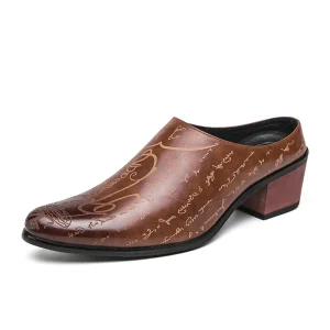 Men’s British Trend Semi drag High Heel Leather Pattern Upper Easy to Wear Non slip Increase Office Wedding Dress Shoes