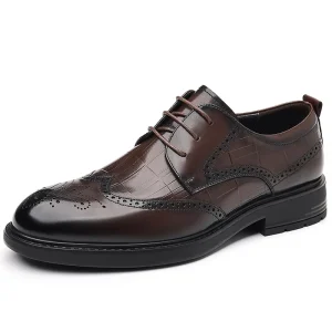Men’s Brogue Carved Wedding Oxfords Genuine Leather Business Formal Dress Shoes Breathable