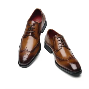 Men’s Brogue Shoe Business Lace Up Derby Pointed Engraved Leather Wedding Shoes