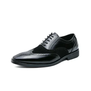 Men’s Brogue Shoes Uniform Dress Oxford Derby Shoes Color Block Low top Lace up Microfiber Leather Fashion Pointed Toe Business