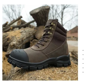 Men’s Brown Crazy Horse Leather Safety Boots High Cut Steel Toe Work Style for All Seasons