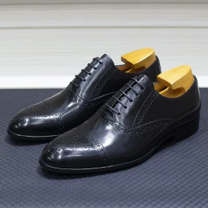 Men’s Business Casual Leather Shoes Three-Joint Oxford Shoes Carved Blok Breathable Formal Wear